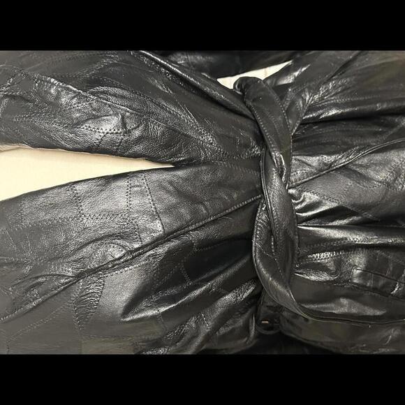 Vintage Navarre Leather Company mob wife leather patchwork belted trench coat - Picture 5 of 9